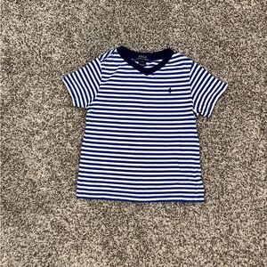 POLO RALPH LAUREN BOYS V NECK SHIRT KIDS ROYAL NAVY & WHITE NAUTICAL STRIPES